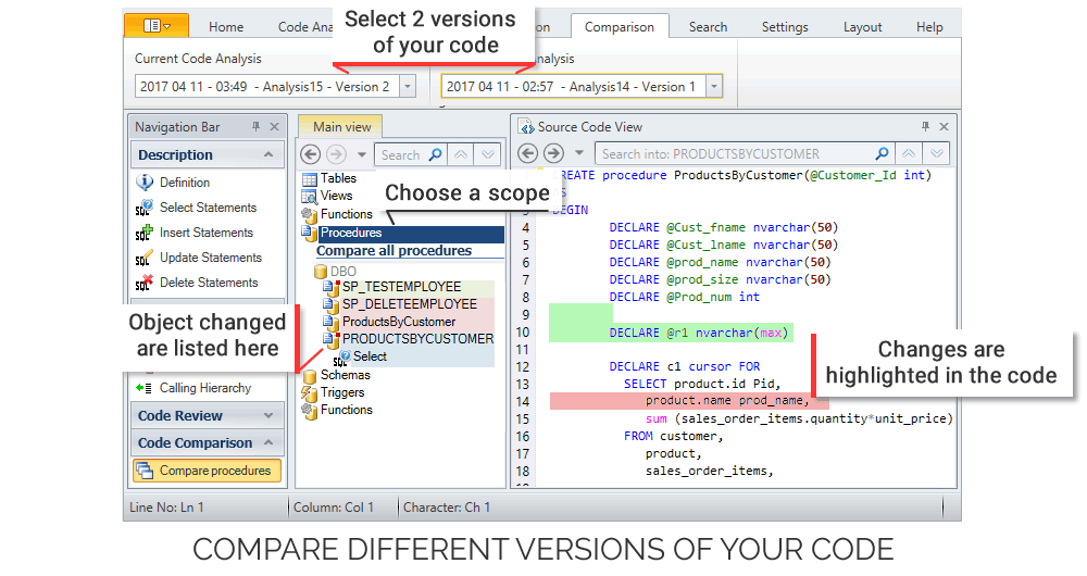 Compare 2 versions of your PowerBuilder, PL/SQL and SQL Server Code